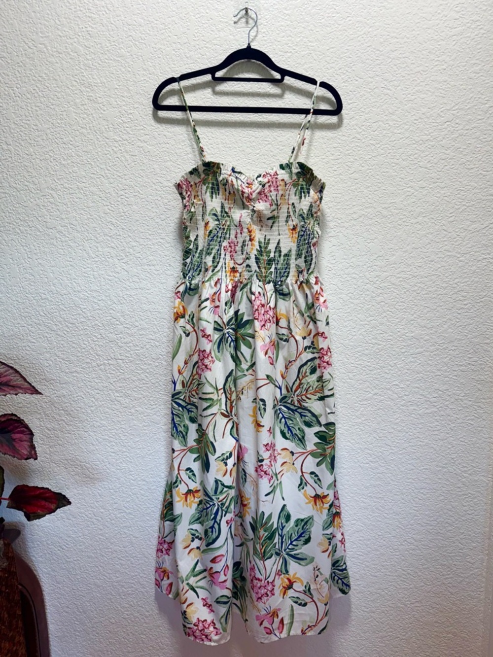 Floral Smocked Sundress in White, Green & Pink Print